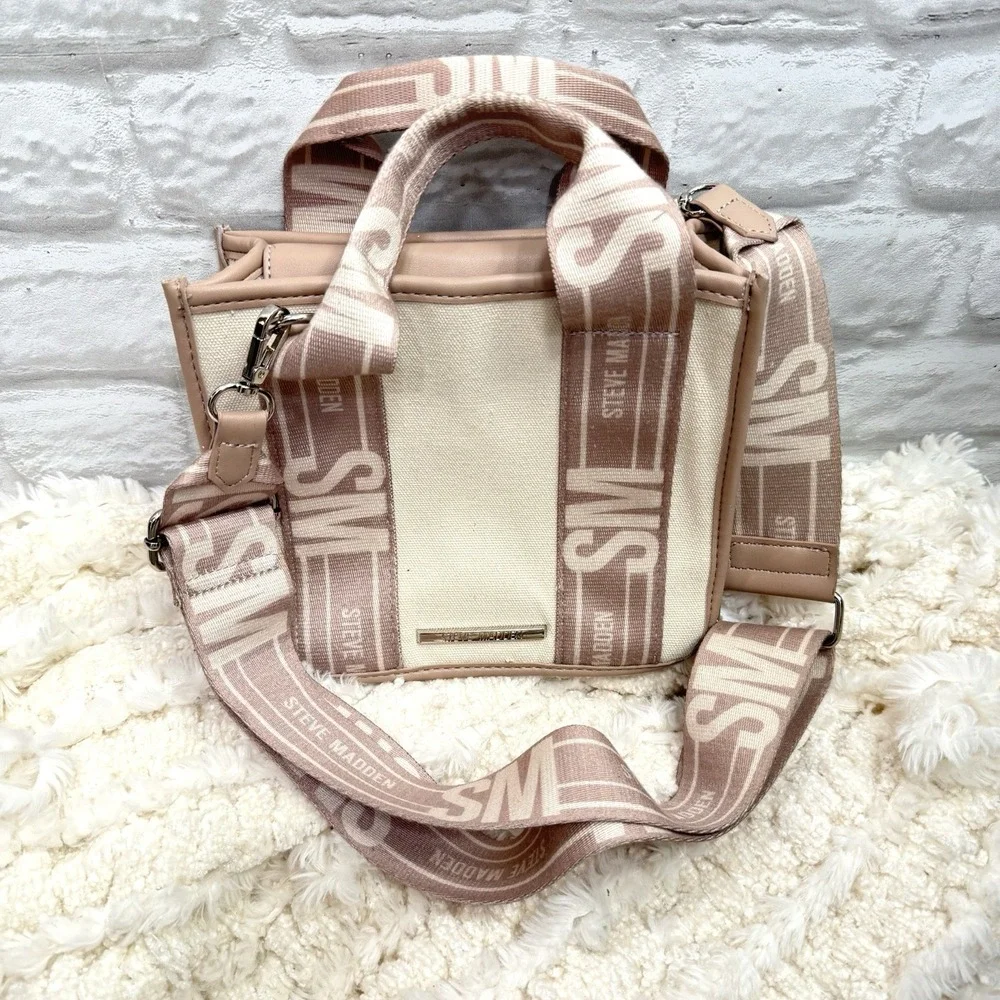 STEVE MADDEN Bwebber Purse Crossbody SMALL Tote Cream Pink Brown Mauve RARE